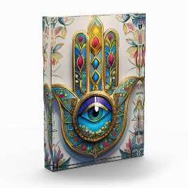 金ゴールドカラフルフィリグリーブルーグリーン三眼ハムザ フォトブロック