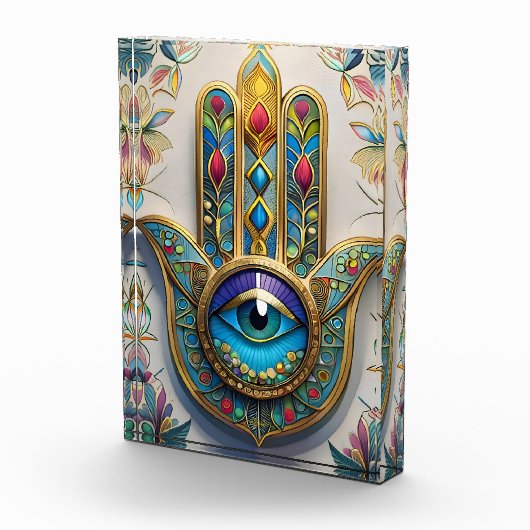 金ゴールドカラフルフィリグリーブルーグリーン三眼ハムザ フォトブロック (右)