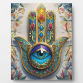 金ゴールドカラフルフィリグリーブルーグリーン三眼ハムザ フォトプラーク (正面)