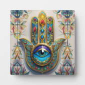 金ゴールドカラフルフィリグリーブルーグリーン三眼ハムザ フォトプラーク (正面)