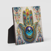 金ゴールドカラフルフィリグリーブルーグリーン三眼ハムザ フォトプラーク (正面)