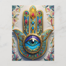 金ゴールドカラフルフィリグリーブルーグリーン三眼ハムザ ポストカード