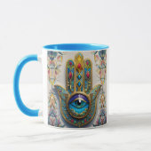 金ゴールドカラフルフィリグリーブルーグリーン三眼ハムザ マグカップ (左)