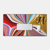 金ゴールドカラフルフラワーモノグラム液化抽象芸術 デスクマット (キーボード&マウス)