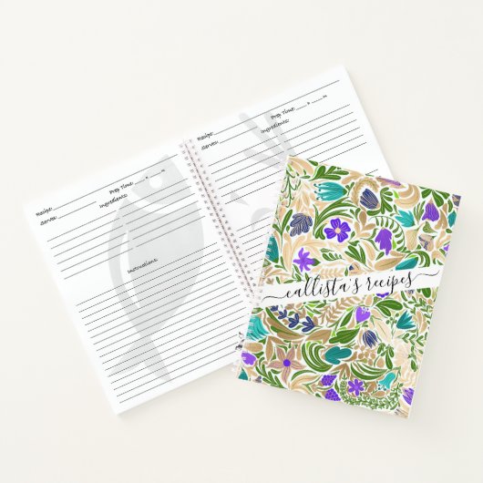 金ゴールドカラフルフローラリーフイラストレーションパターン ノートブック (内部)