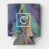 金ゴールドカラフルマーリーモノグラム液体抽象芸術アート 缶クーラー (正面)