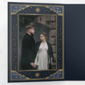 金ゴールドカラフル太陽と月のタロットカー結婚ド 三つ折り招待状 (内部最初)