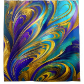 金ゴールドカラフル抽象芸術ブルーパープルリボン シャワーカーテン (正面)