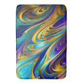 金ゴールドカラフル抽象芸術ブルーパープルリボン バスマット (正面縦)