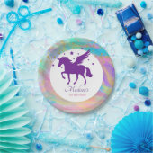 金ゴールドカラフル斑紫ユニコーン誕生日 ペーパープレート (パーティー)