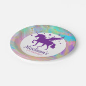 金ゴールドカラフル斑紫ユニコーン誕生日 ペーパープレート (アングル)