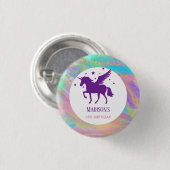 金ゴールドカラフル斑紫ユニコーン誕生日 缶バッジ (正面&裏面)