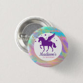 金ゴールドカラフル斑紫ユニコーン誕生日 缶バッジ (正面&裏面)