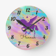 金ゴールドカラフル斑紫色の一角丸い時計