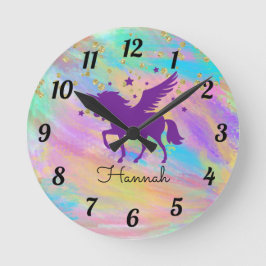 金ゴールドカラフル斑紫色の一角丸い時計 ラウンド壁時計