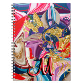 金ゴールドカラフル旋回煙モノグラム液体抽象芸術 ノートブック (正面)