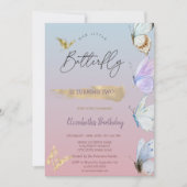 金ゴールドカラフル蝶グラデーション誕生日 招待状 (正面)