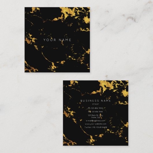 金ゴールドカララブラックマーブルビップ名刺 スクエア名刺 (正面/裏面)