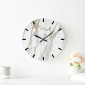 金ゴールドカララマーブルグレーブラックストーンホワイト ラージ壁時計 (ホーム)