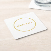 金ゴールドカラーウェルカムパーティーミニマルプロフェッショナル スクエアペーパーコースター (アングル)