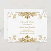 金ゴールドカラーエレガント鉄工所ウェディング日付を保存 案内ポストカード (正面/裏面)