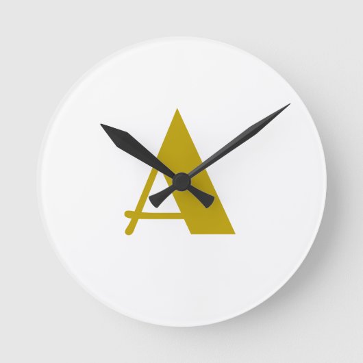 金ゴールドカラーカスタムモノグラムイニシャル文字プレーン ラウンド壁時計 (正面)