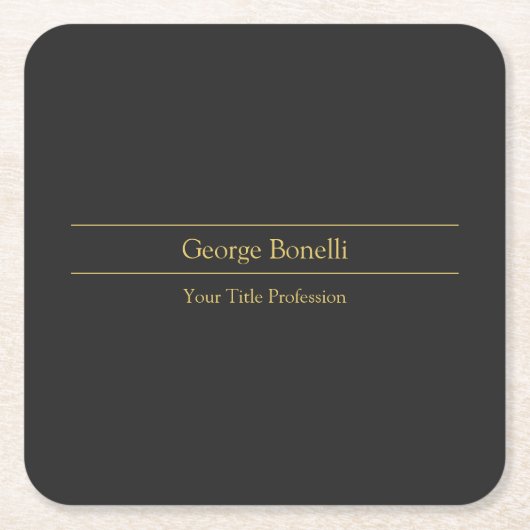 金ゴールドカラーグレイクラシカルパーソナルシカスタマイズック スクエアペーパーコースター (正面)