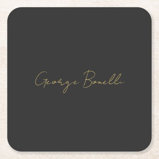 金ゴールドカラーグレイクラシカルパーソナルシカスタマイズック スクエアペーパーコースター (正面)