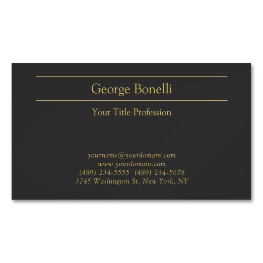 金ゴールドカラーグレイクラシカルパーソナルシカスタマイズック マグネット名刺 (正面)