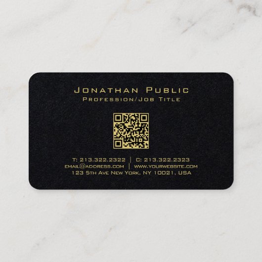 金ゴールドカラーハンドスクリプトラグジュアリープレミアムブラック 名刺 (裏面)