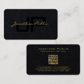 金ゴールドカラーハンドスクリプトラグジュアリープレミアムブラック 名刺 (正面/裏面)