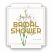 金ゴールドカラーフローラミニマルブライダルシャワー シール (正面)