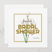 金ゴールドカラーフローラミニマルブライダルシャワー 招待状 (正面/裏面)