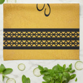 金ゴールドカラーブラックモノグラムバーとダイヤモンドデザイン キッチンタオル (折り畳み)