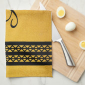 金ゴールドカラーブラックモノグラムバーとダイヤモンドデザイン キッチンタオル (四つ折り)