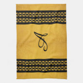 金ゴールドカラーブラックモノグラムバーとダイヤモンドデザイン キッチンタオル (縦)