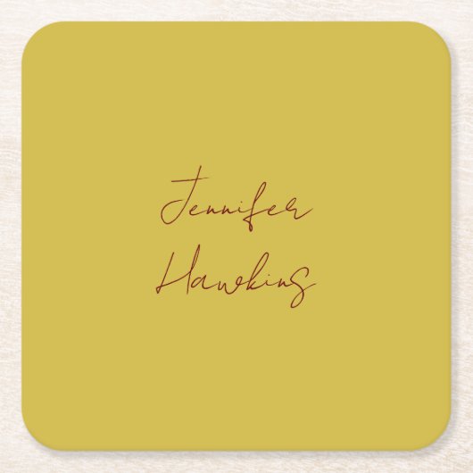 金ゴールドカラープロフェッショナルの手書き スクエアペーパーコースター (正面)