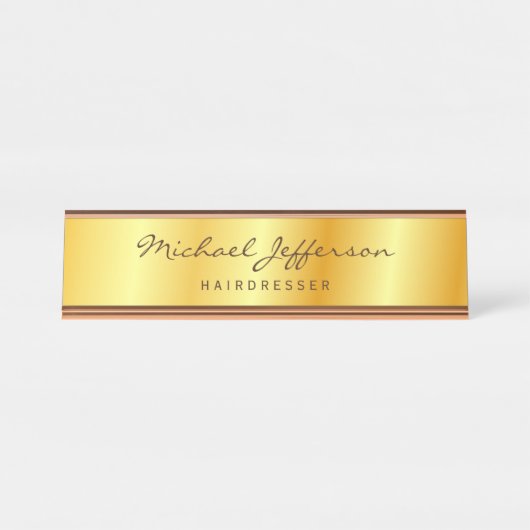 金ゴールドカラープロフェッショナル手書きスクリプト デスクネームプレート (正面)
