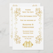 金ゴールドカラーベルデザイン結婚ズ セーブザデート (正面/裏面)