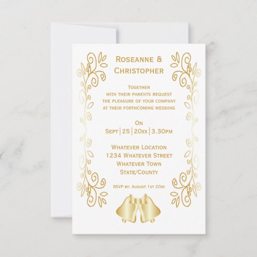 金ゴールドカラーベルデザイン結婚ズ 招待状 (正面)