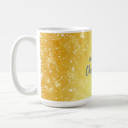 金ゴールドカラーメリークリスマスファミリーメッセージ新年 コーヒーマグカップ (左)