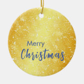 金ゴールドカラーメリークリスマスファミリーメッセージ新年 セラミックオーナメント (正面)