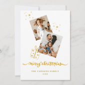 金ゴールドカラーメリークリスマスフォトコラージュ シーズンカード (正面)