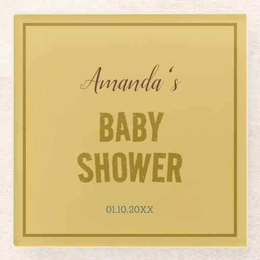 金ゴールドカラーモダンミニマリスト赤ちゃんシャワー ガラスコースター (正面)