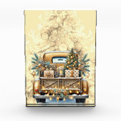 金ゴールドカラーヴィンテージトラックメリークリスマス フォトブロック (正面)