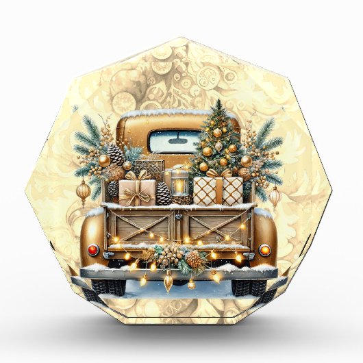金ゴールドカラーヴィンテージトラックメリークリスマス フォトブロック (正面)