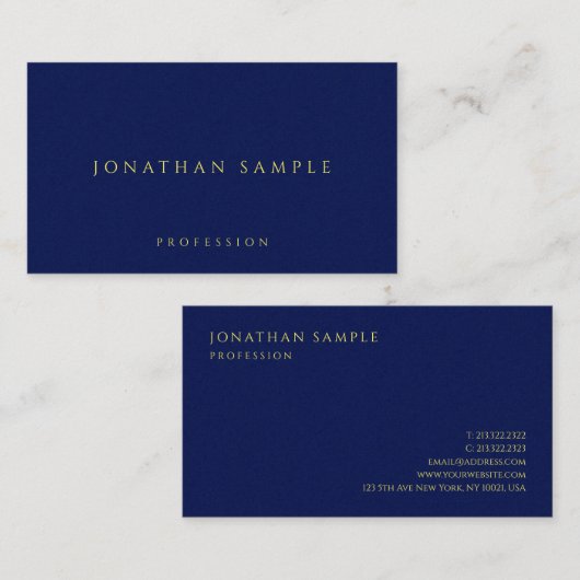 金ゴールドカラー文字プレミアムシックラグジュアリーブルー 名刺 (正面/裏面)