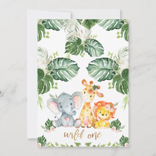 金ゴールドカリグラフィサファリワイルドワン誕生日 招待状 (裏面)