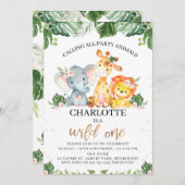 金ゴールドカリグラフィサファリワイルドワン誕生日 招待状 (正面/裏面)