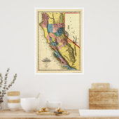 金ゴールドカリフォルニア州地図Gibbes 1851 ポスター (キッチン)